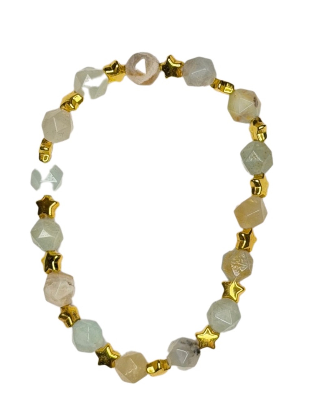 Blue opal bracelet stretchy handmade with star spacers